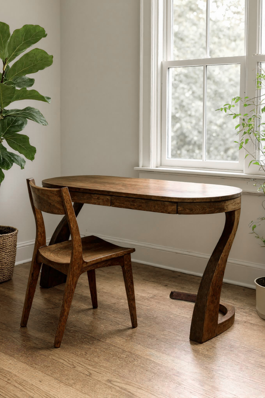 Artistic Office Desk With Curved Handcrafted Legs For Creative Workspace