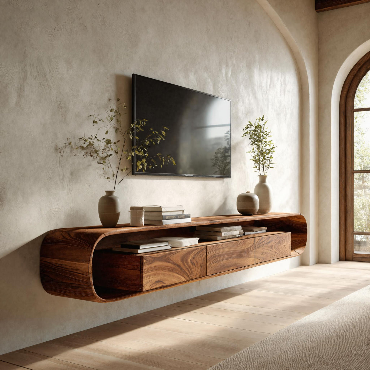 Organic Modern Floating TV Console For Living Room
