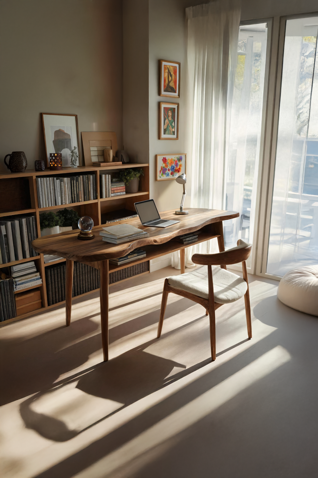 Mid Century Wooden Live Edge Desk For Modern Home Office Decor