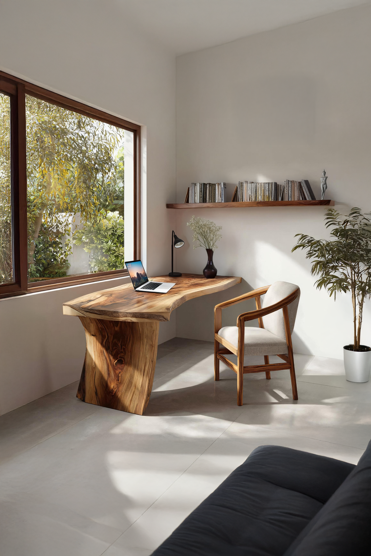 Farmhouse Wooden Live Edge Desk For Office And Study Room