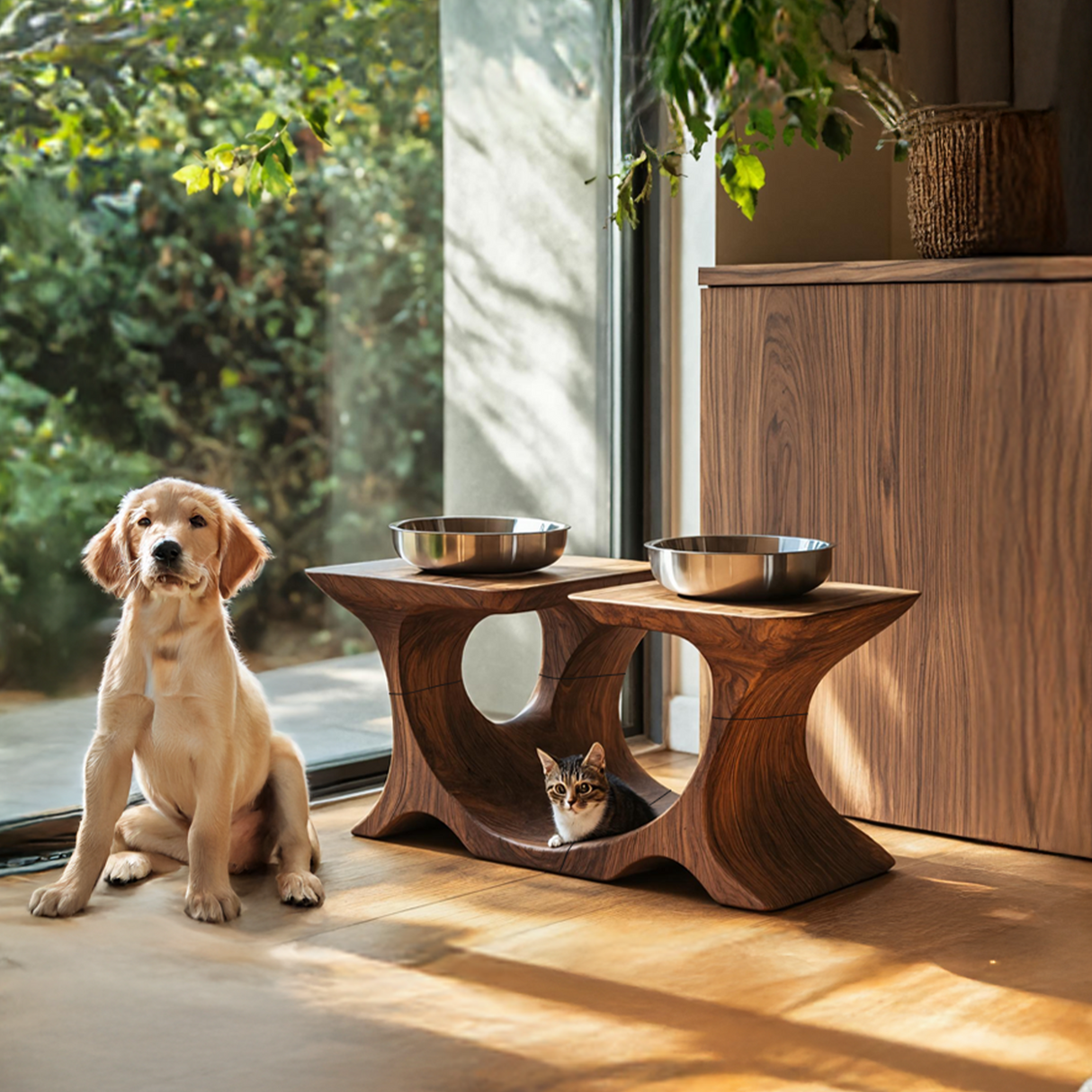 Mid Century Pet Feeding Stand For Stylish Dog Decor