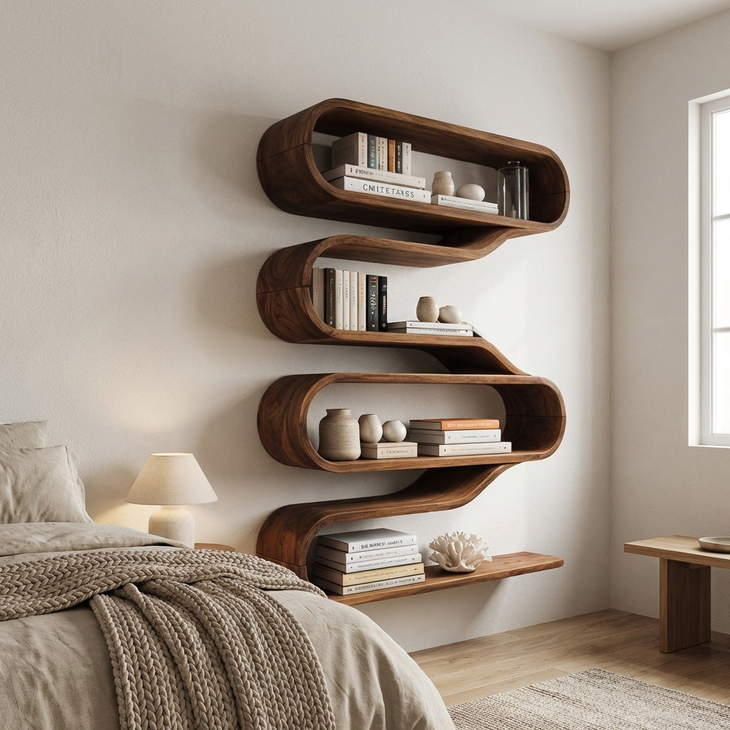 Contemporary Natural Wood Wall Mounted Shelf For Interior Decor