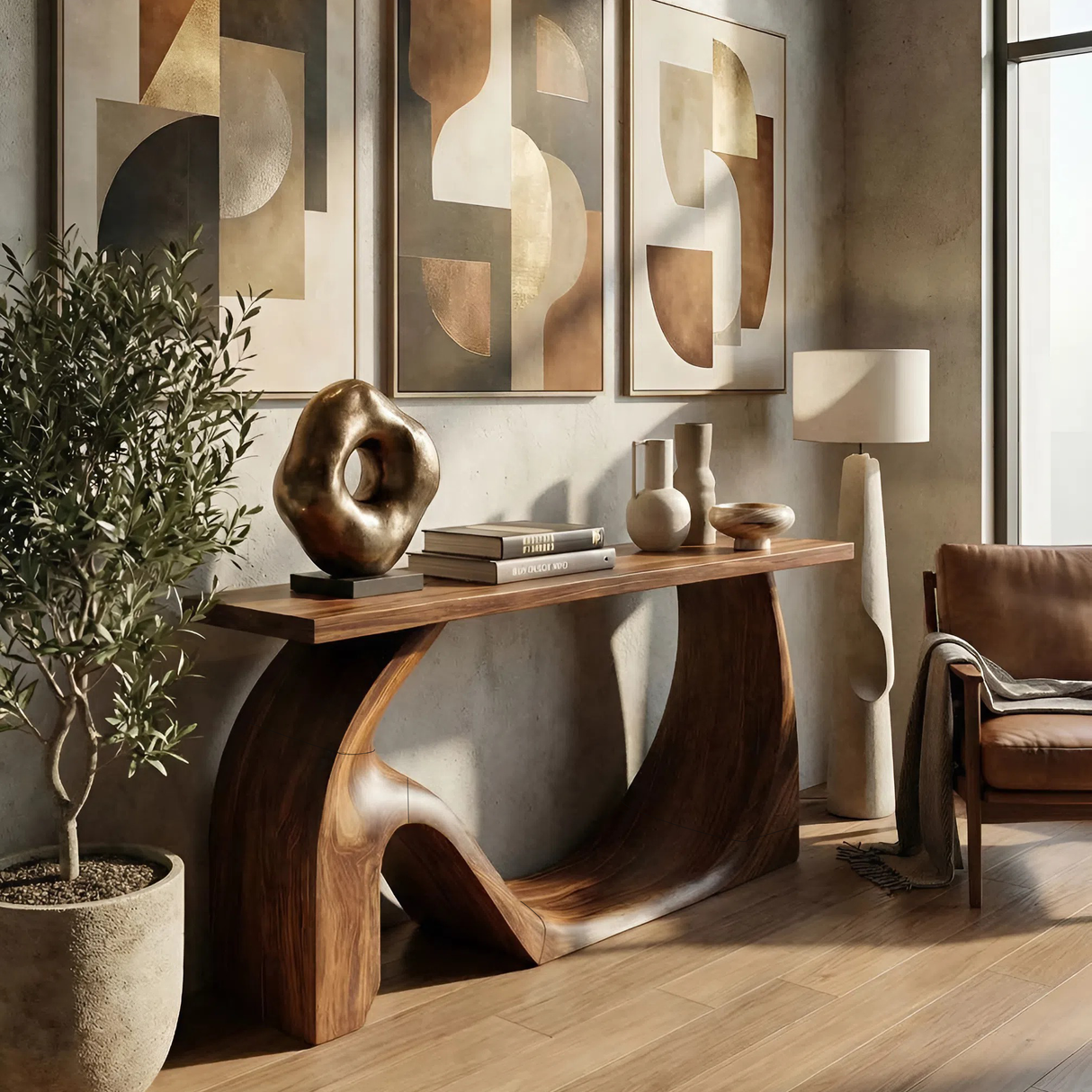 Modern Live Edge Console Table Artistic Solid Wood For Entryway Decor
