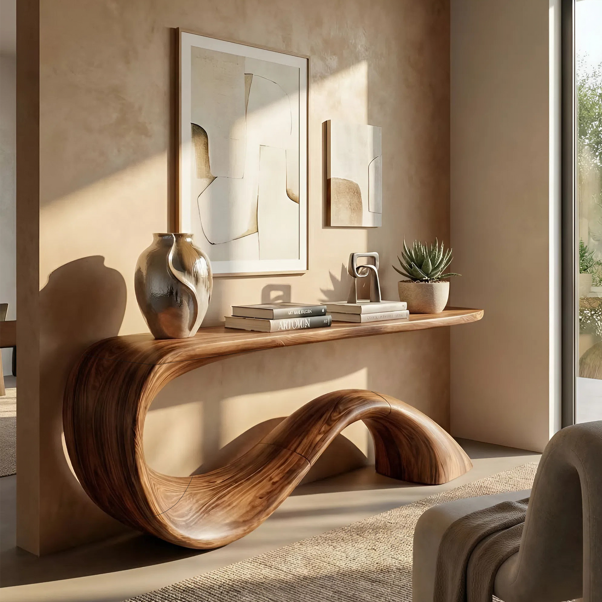 Modern Live Edge Entryway Table Organic Solid Wood For Home Decor