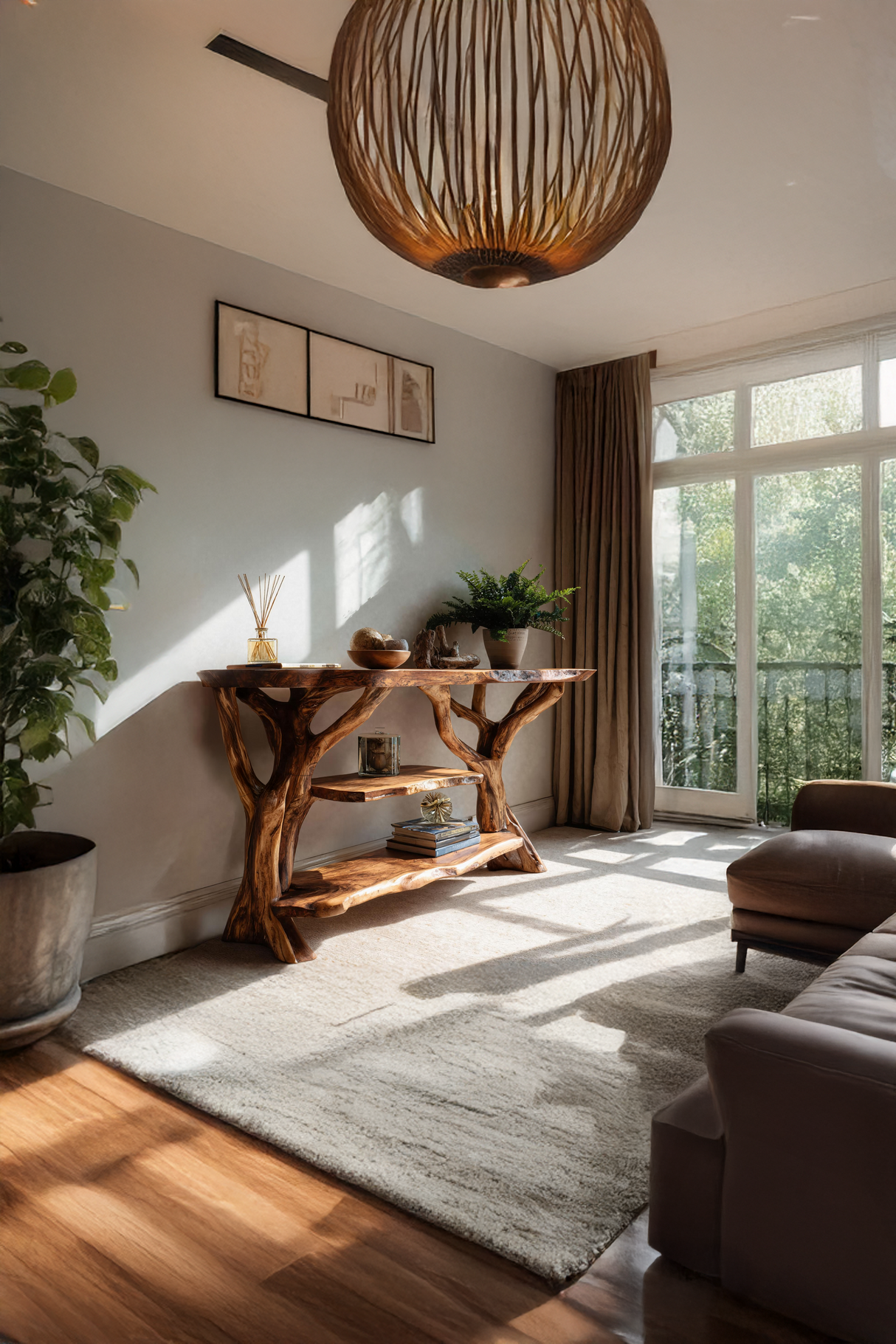 Mid Century Wooden Live Edge Console Table For Modern Furniture Decor