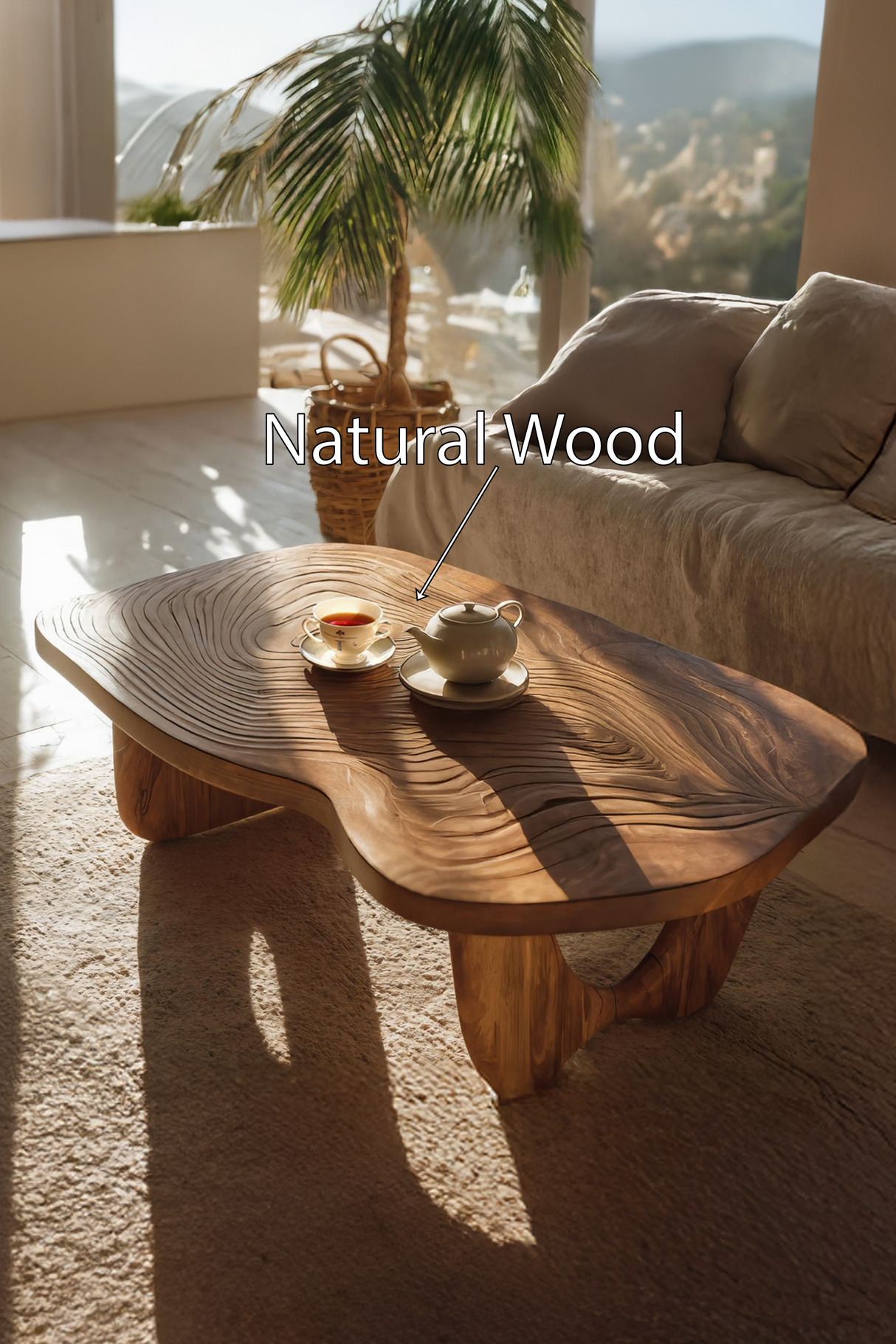 Mid Century Wooden Live Edge Table For Furniture Decor