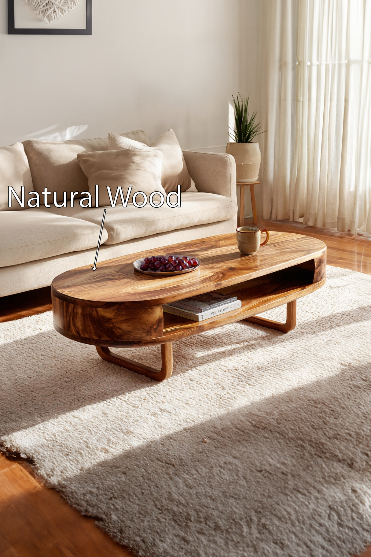 Mid Century Wooden Live Edge Coffee Table For Living Room Furniture Decor