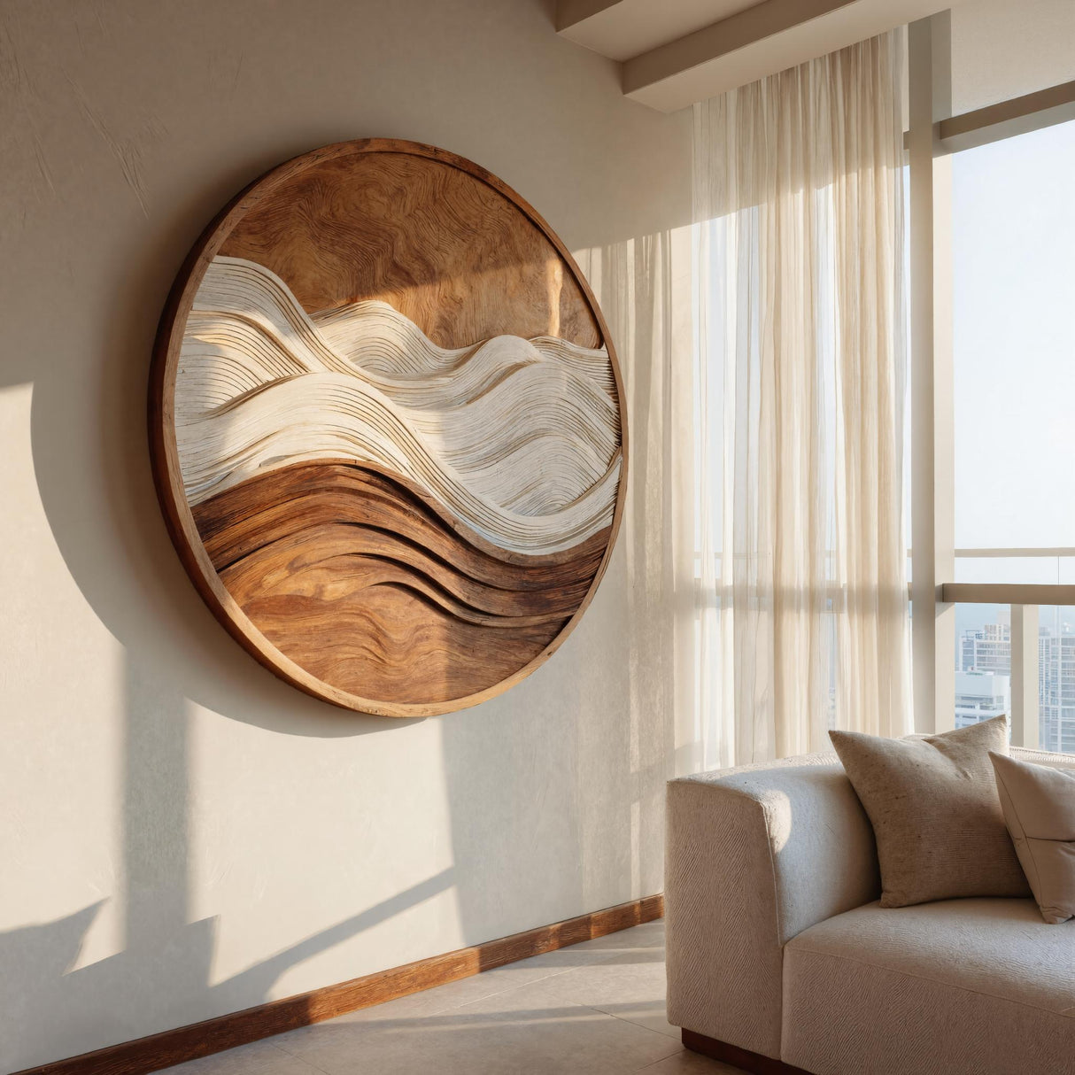 Organic Round Wooden Seascape Wall Art For Living Room