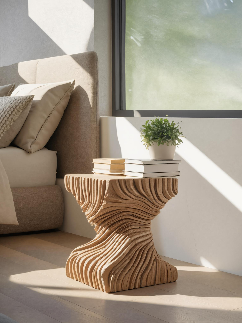 Modern Carved Side Table For Bedroom Or Living Room