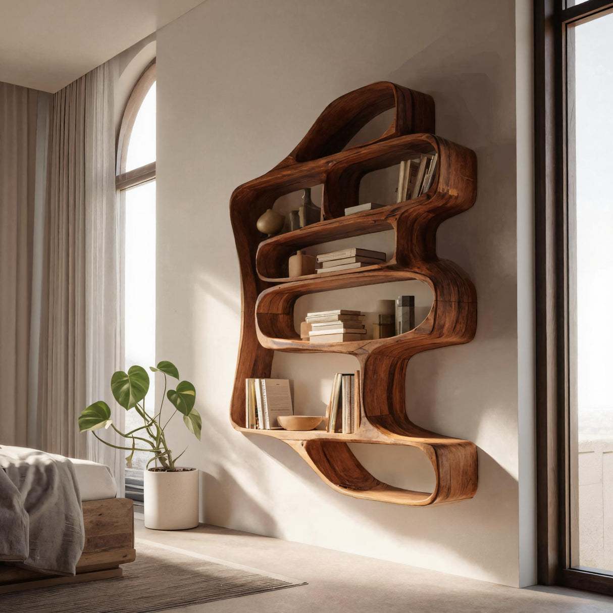 Sculptural Floating Bookshelf For Living Room Or Bedroom