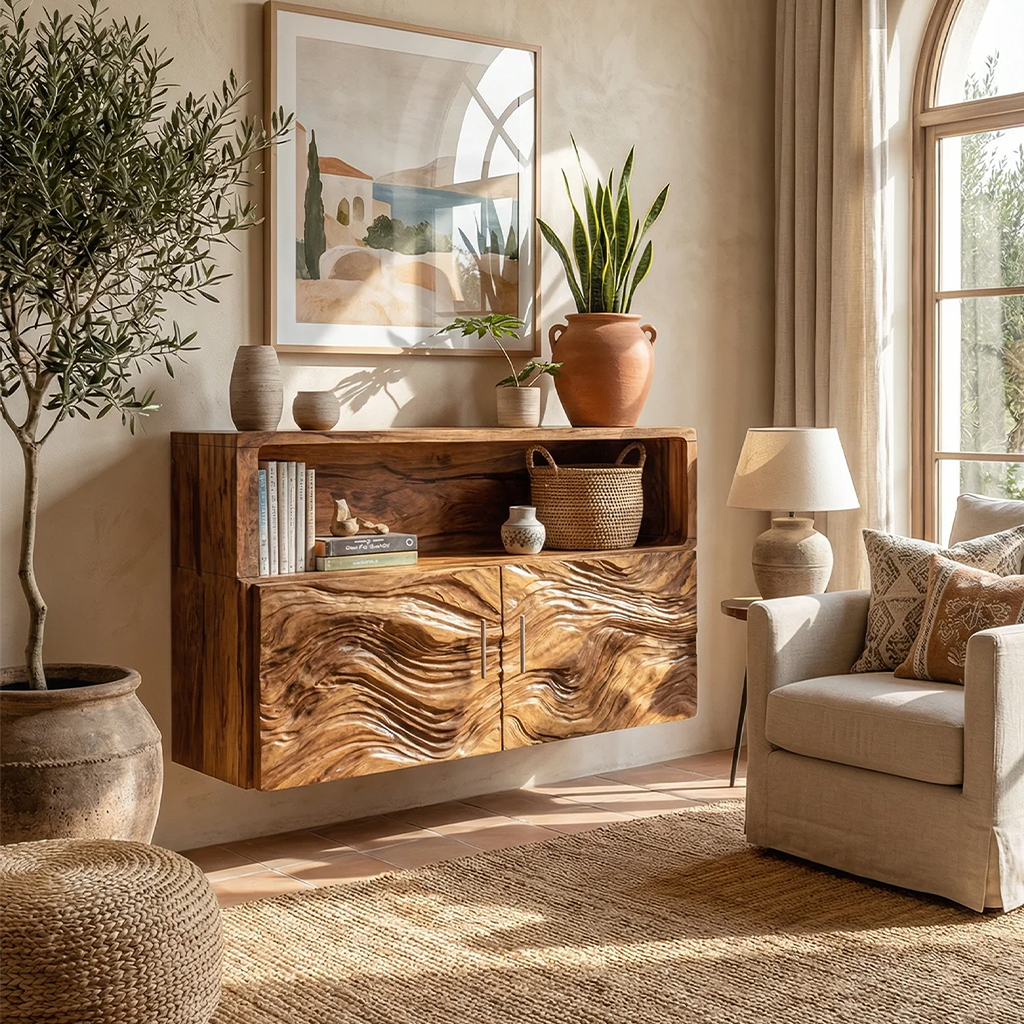 Rustic Live Edge Floating Shelf For Living Room Wall Decor Display