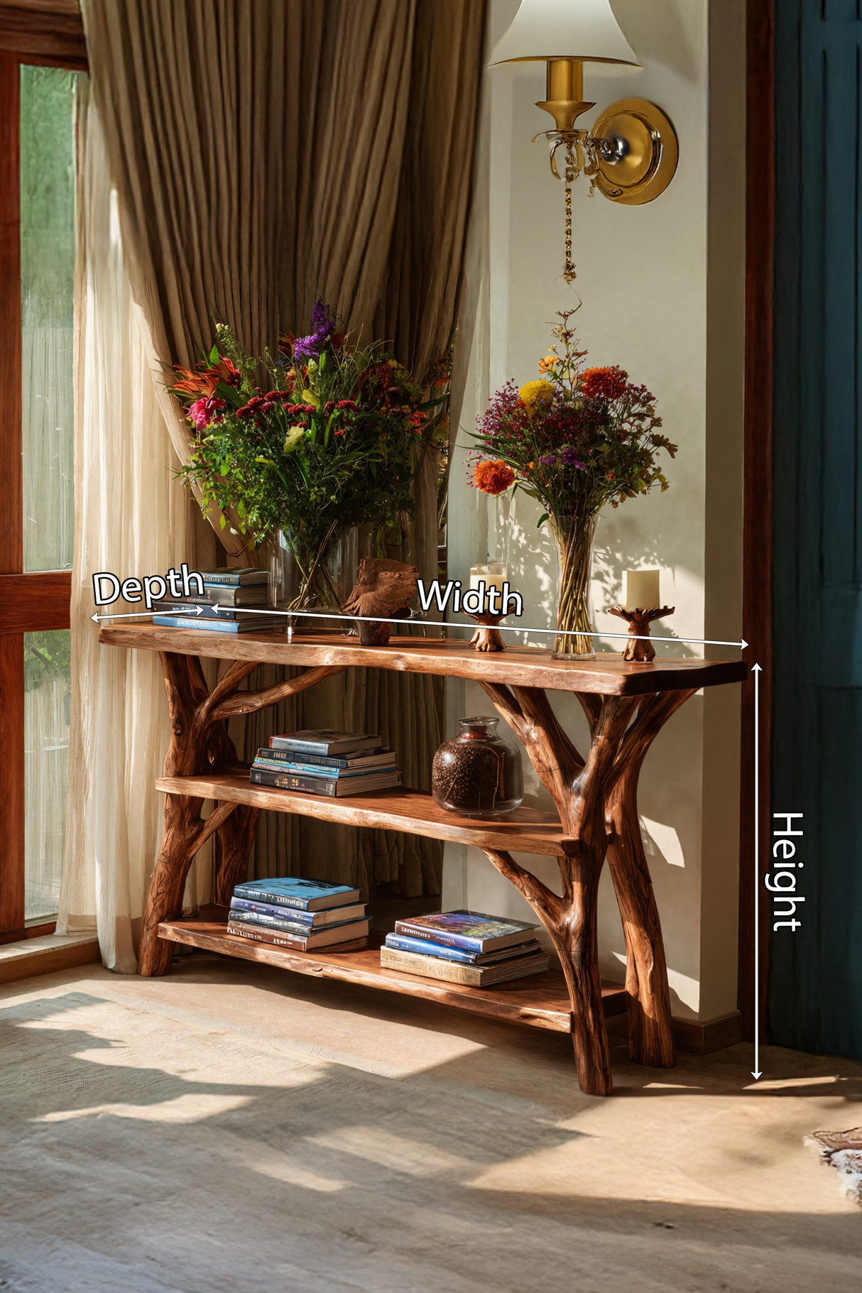 Farmhouse Wooden Live Edge Console Table For Rustic Living Room Decor