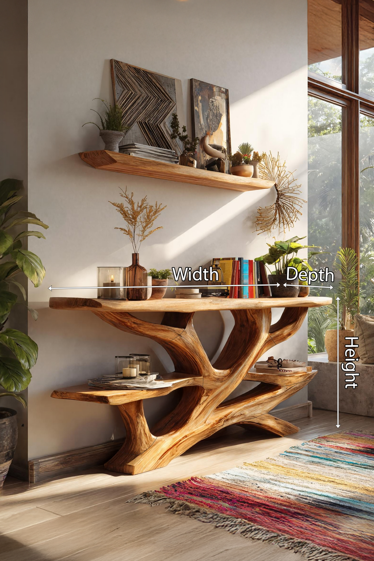 Mid Century Wooden Live Edge Console Table For Luxury Bedroom Decor