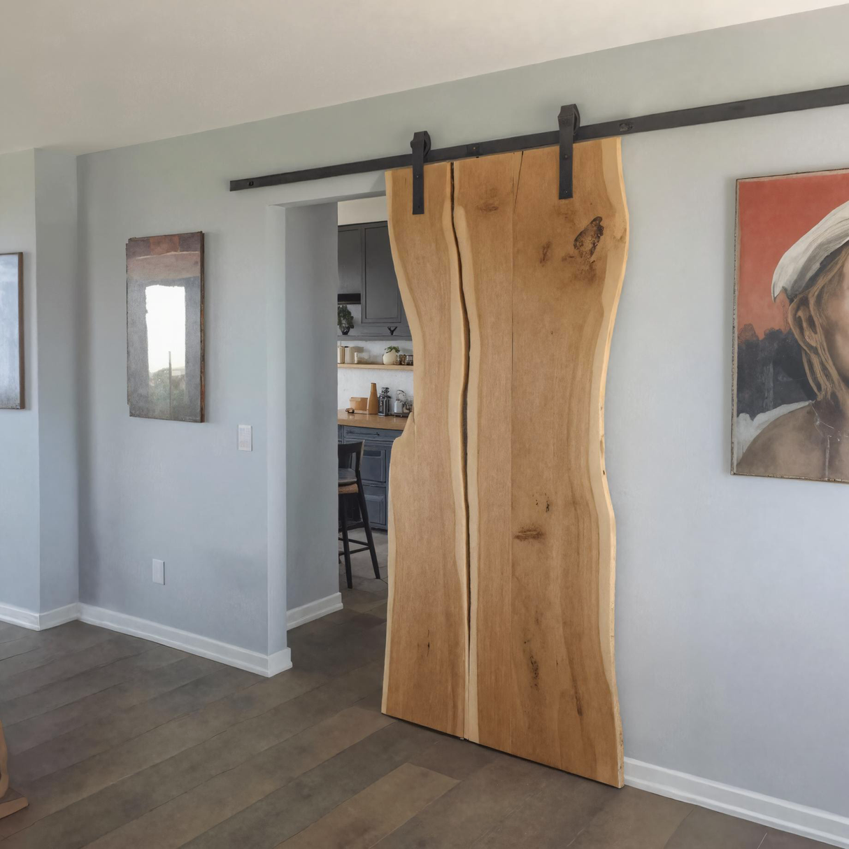 Rustic Live Edge Sliding Barn Door For Hallway Or Interior
