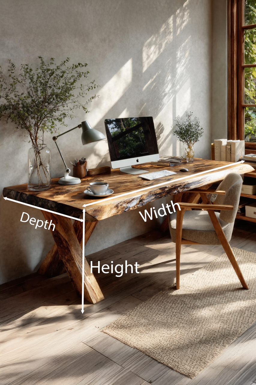 Rustic Live Edge Desk With X Legs For Home Office