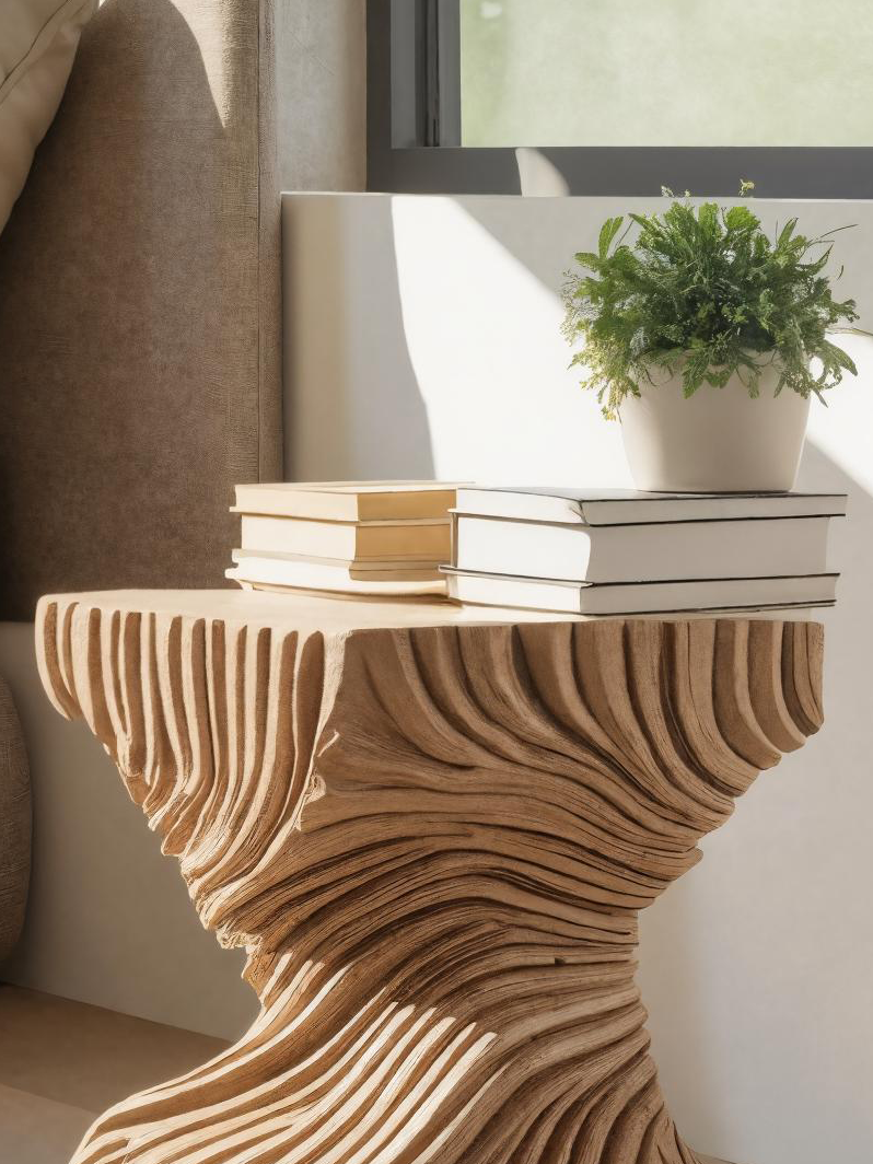 Modern Carved Side Table For Bedroom Or Living Room