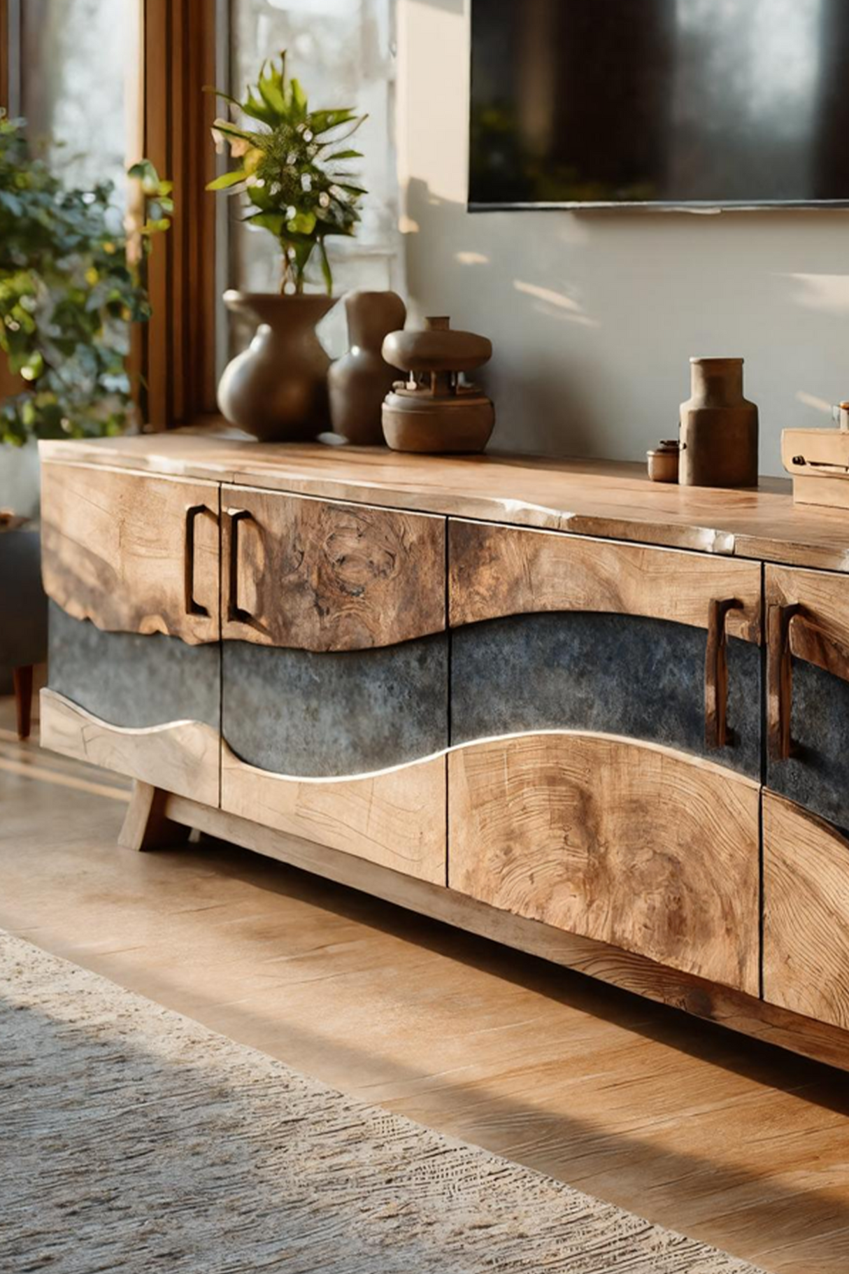 Mid Century Wooden Live Edge TV Stand For Living Room Decor