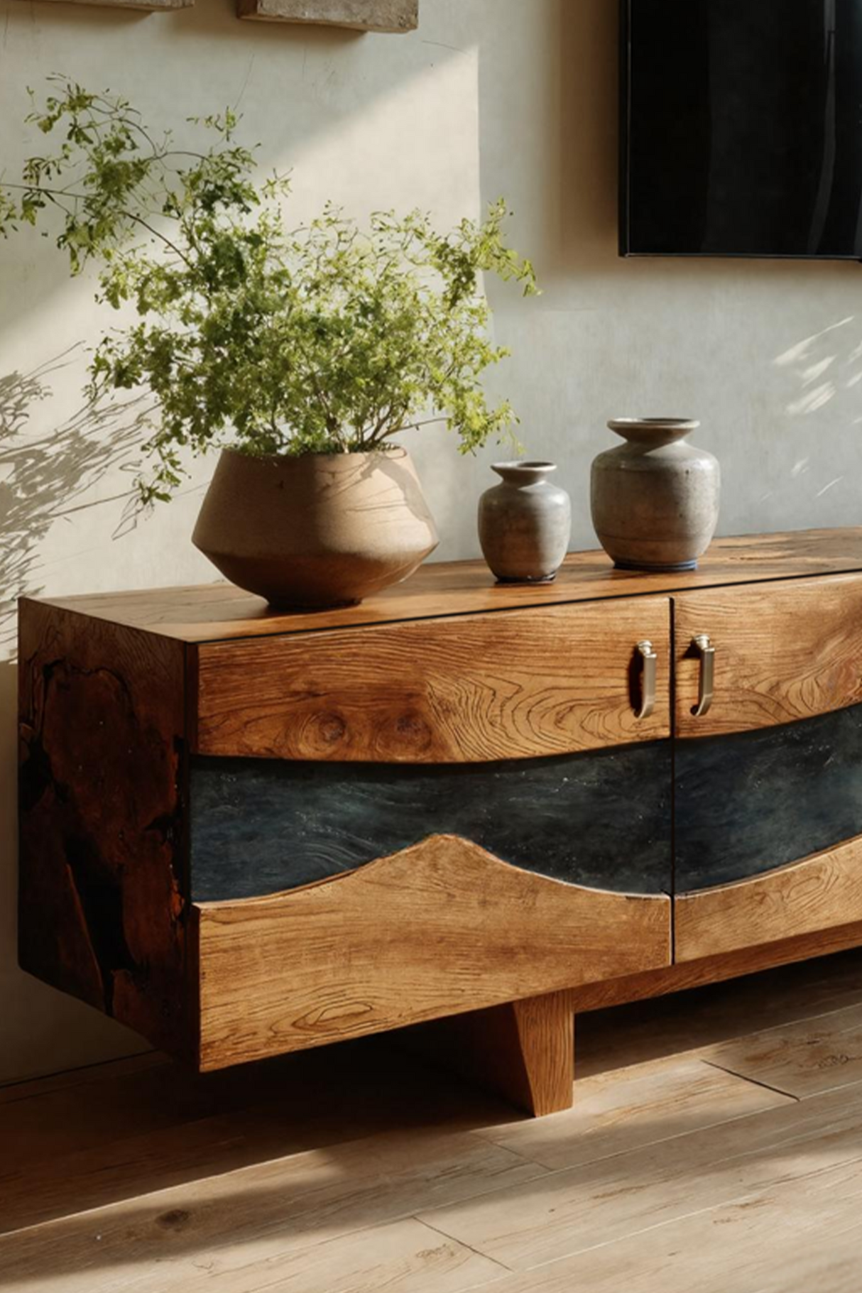 Modern Natural Wood TV Stand For Living Room