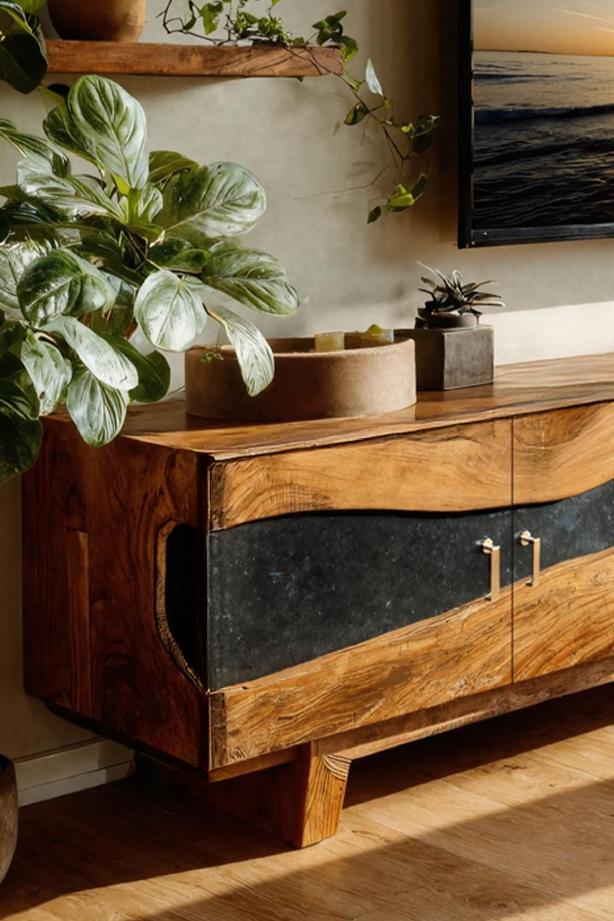 Farmhouse Wooden Live Edge TV Stand For Bedroom Decor