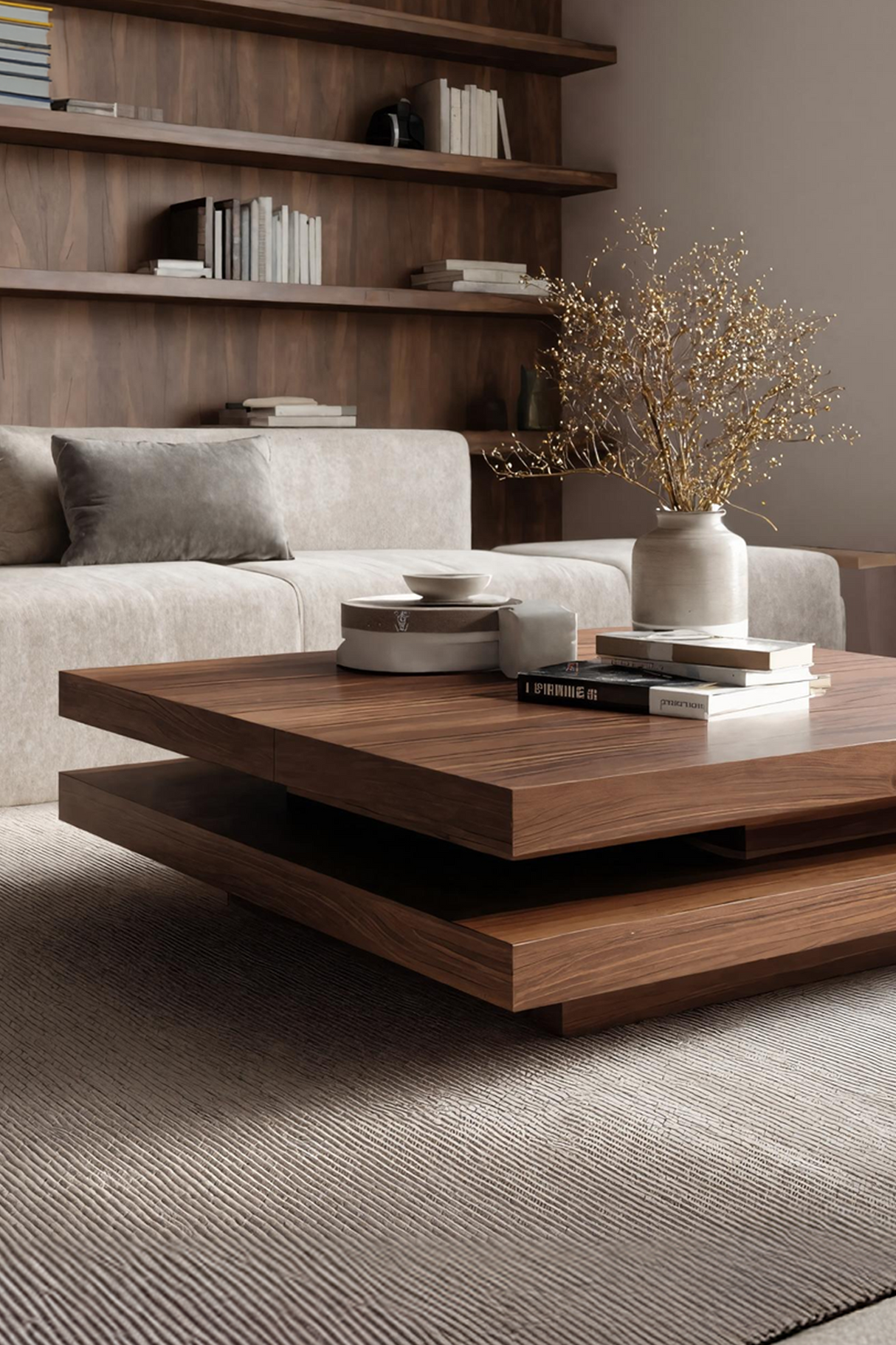 Modern Rustic Wooden Live Edge Coffee Table For Living Room