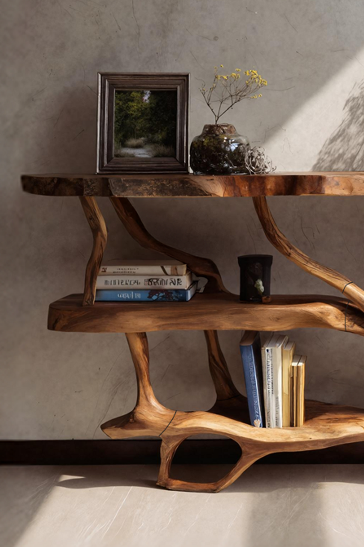 Farmhouse Wooden Live Edge Console Table For Country Living Room Decor