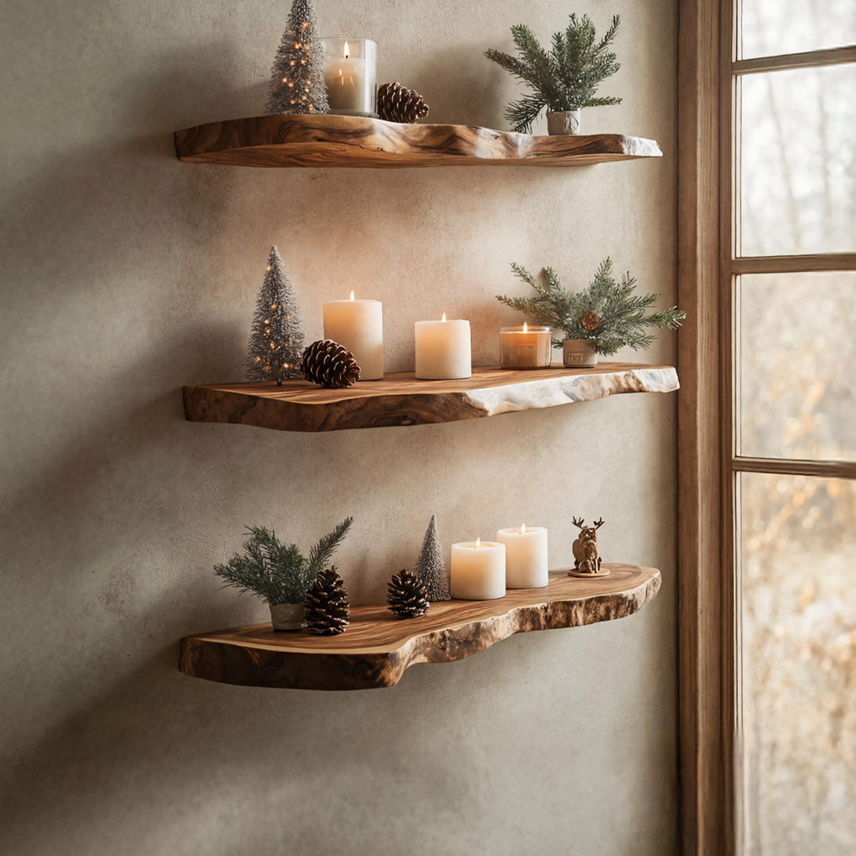 Mid Century Solid Wood Floating Shelf For Festive Furniture Decor