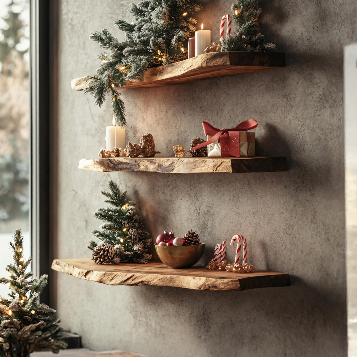 Farmhouse Wooden Floating Shelf For Christmas Entryway Living Room