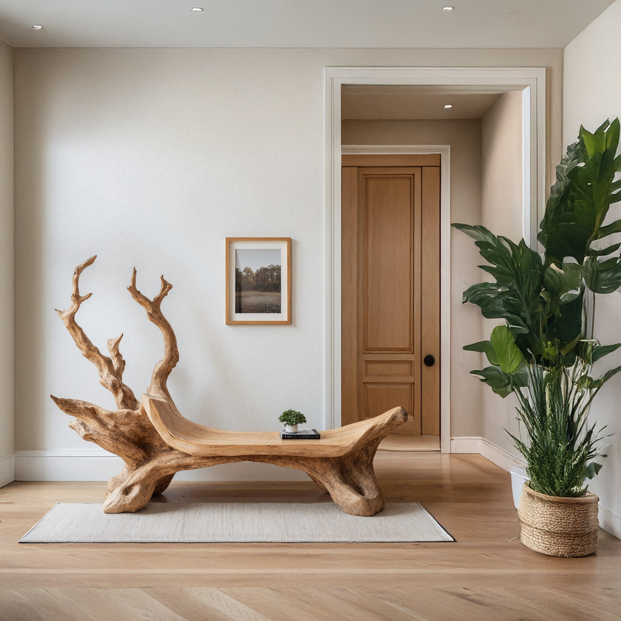 Mid Century Wooden Bench For Modern Living Room Decor