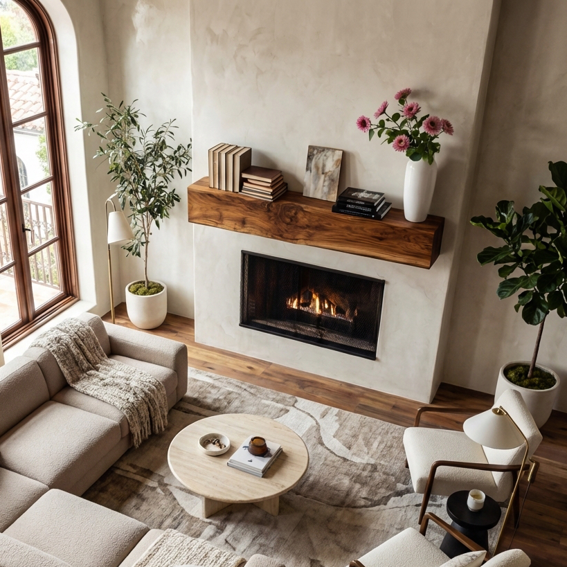 Wooden Fireplace Shelf For Cozy Living Room Decor