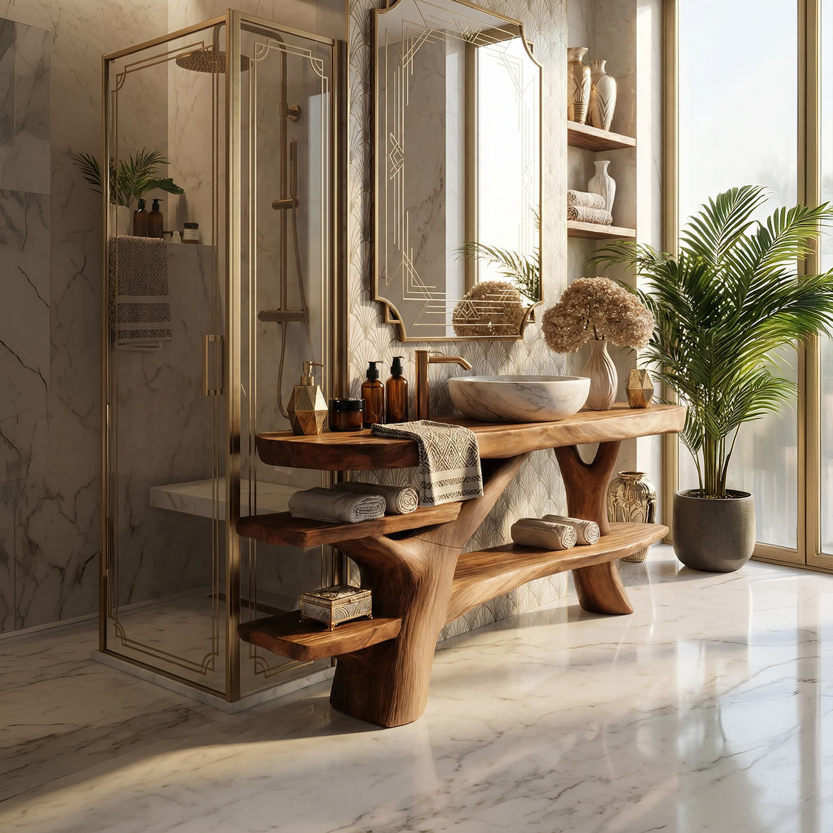 Handcrafted Bathroom Vanity Solid Wood With Shelf For Modern Bath