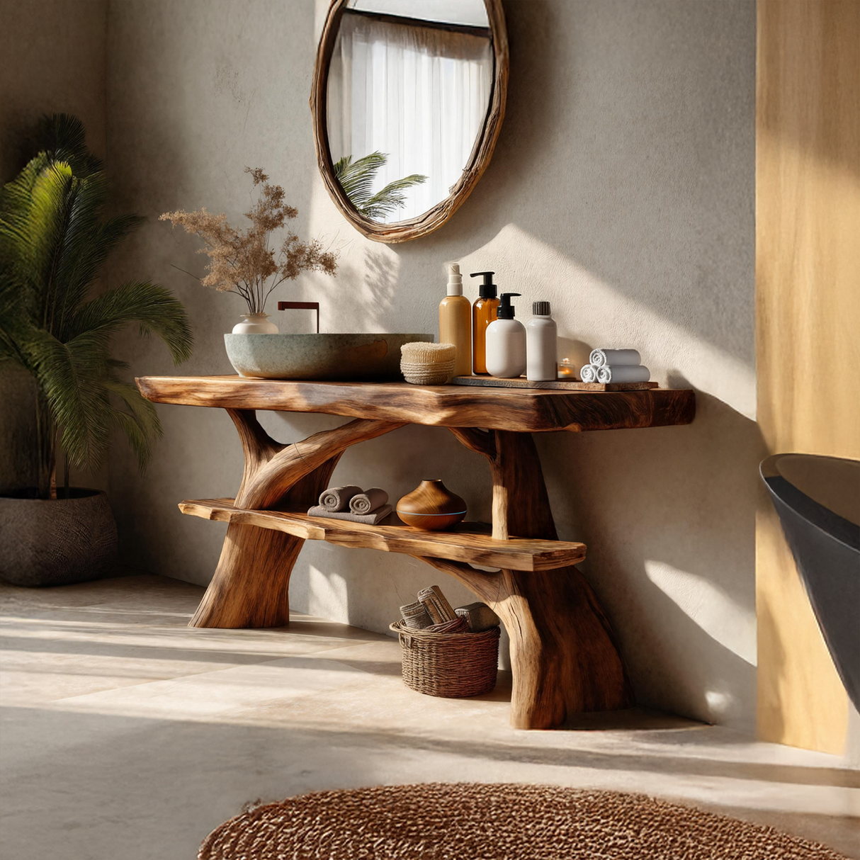 Farmhouse Solid Wood Bathroom Vanity Live Edge For Rustic Bathroom Decor