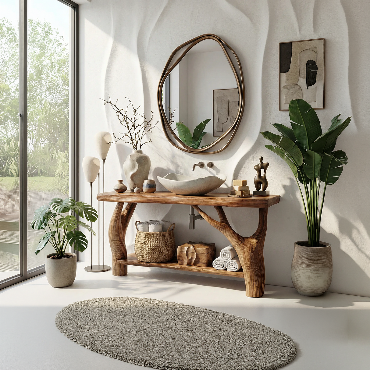 Farmhouse Solid Wood Bathroom Vanity Organic Live Edge For Home Bath