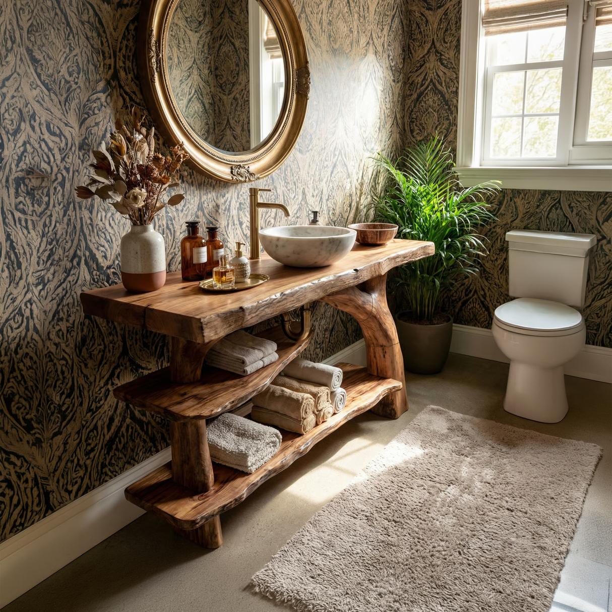 Mid Century Live Edge Bathroom Vanity Organic Wood For Luxury Spa Bath