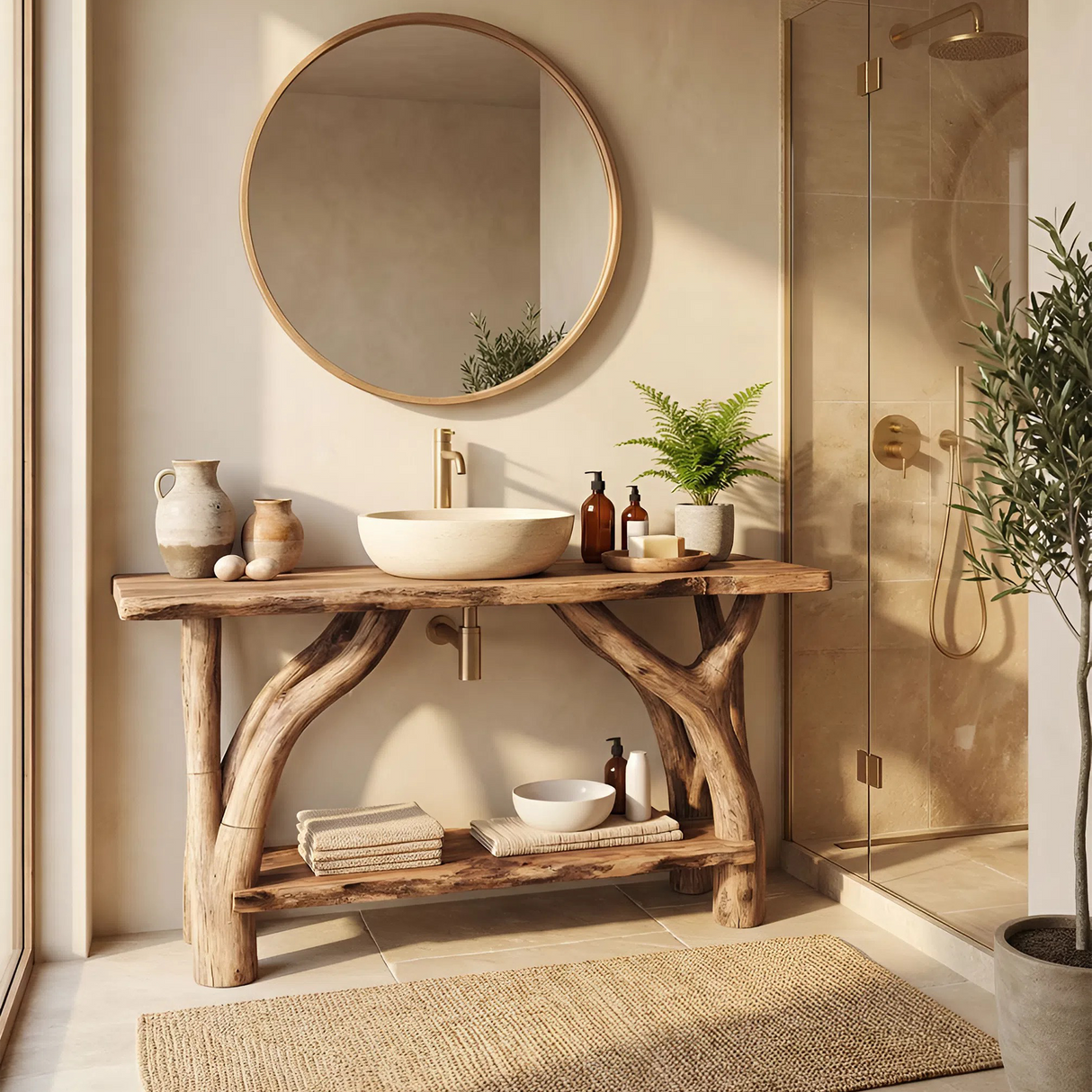 Mid Century Wooden Vanity For Small Bathroom Space