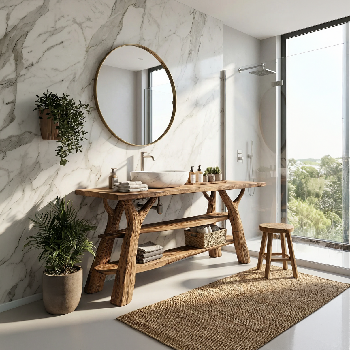 Mid Century Live Edge Bathroom Vanity Natural Solid Wood For Spa Bathroom