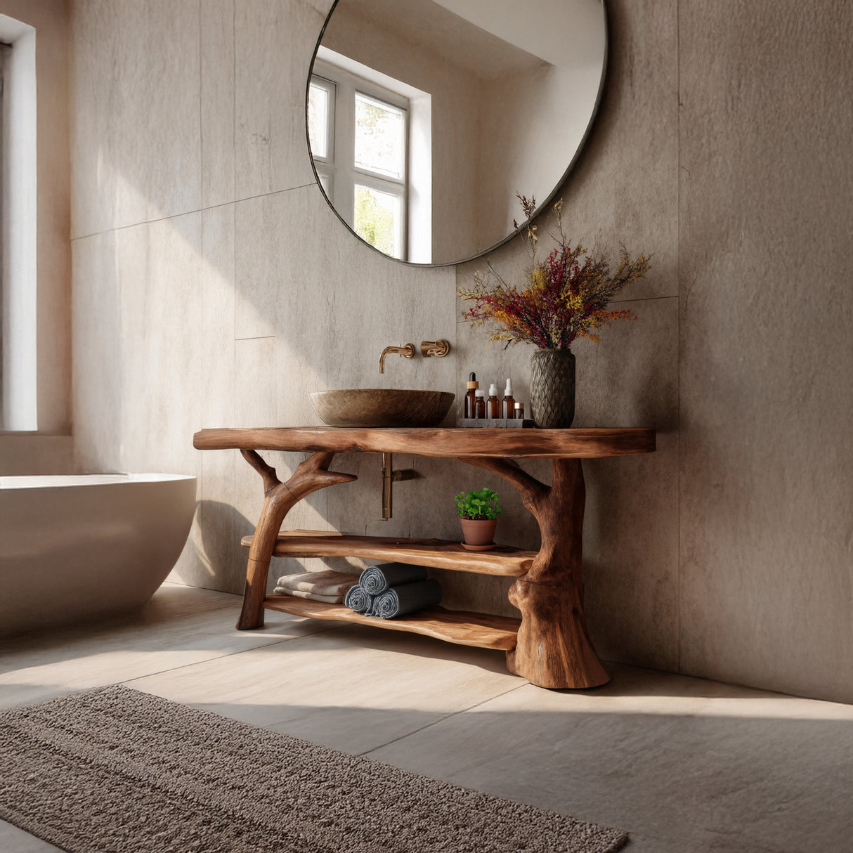 Handcrafted Live Edge Bathroom Vanity Solid Wood Sink For Modern Bathroom