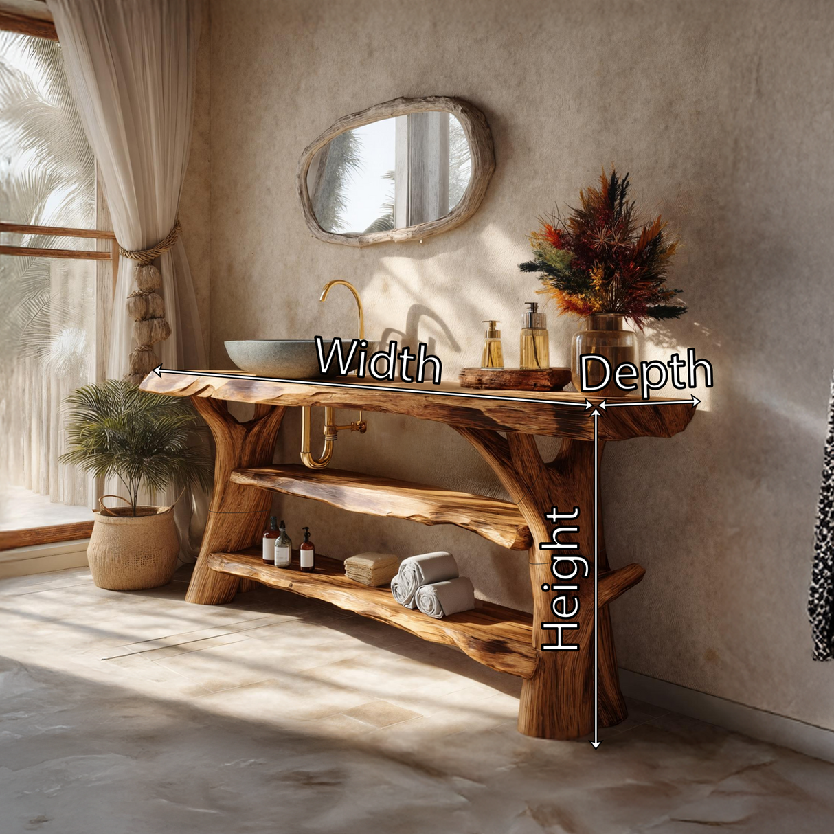 Mid Century Solid Wood Bathroom Vanity Sculptural Live Edge For Bath