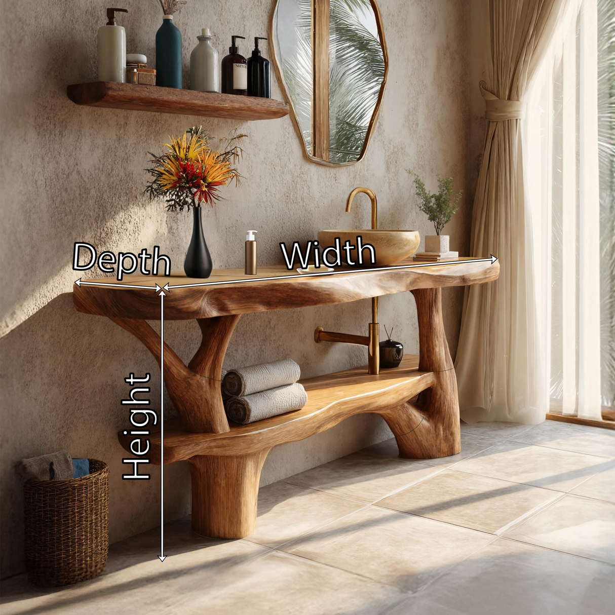 Handcrafted Live Edge Bathroom Vanity Organic Wood For Spa Bathroom