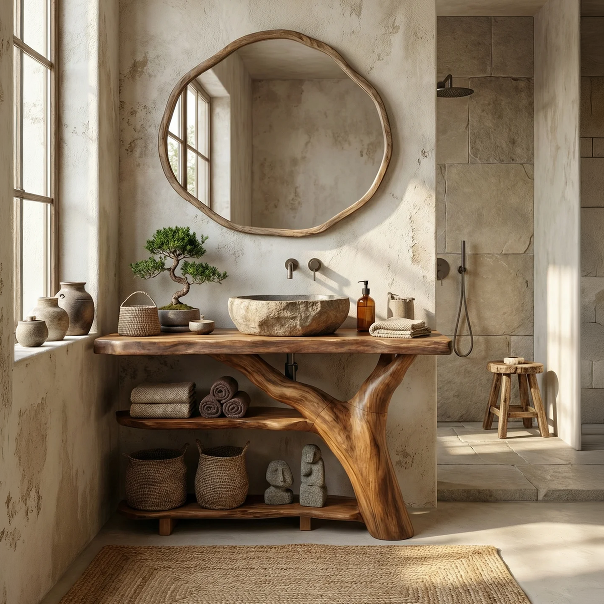 Mid Century Live Edge Bathroom Vanity Handmade Wood For Luxury Bath