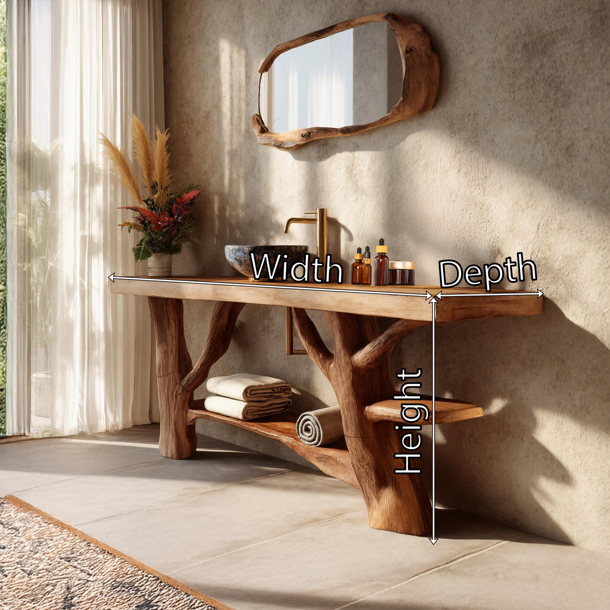 Mid Century Live Edge Bathroom Vanity Natural Wood For Home Bathroom