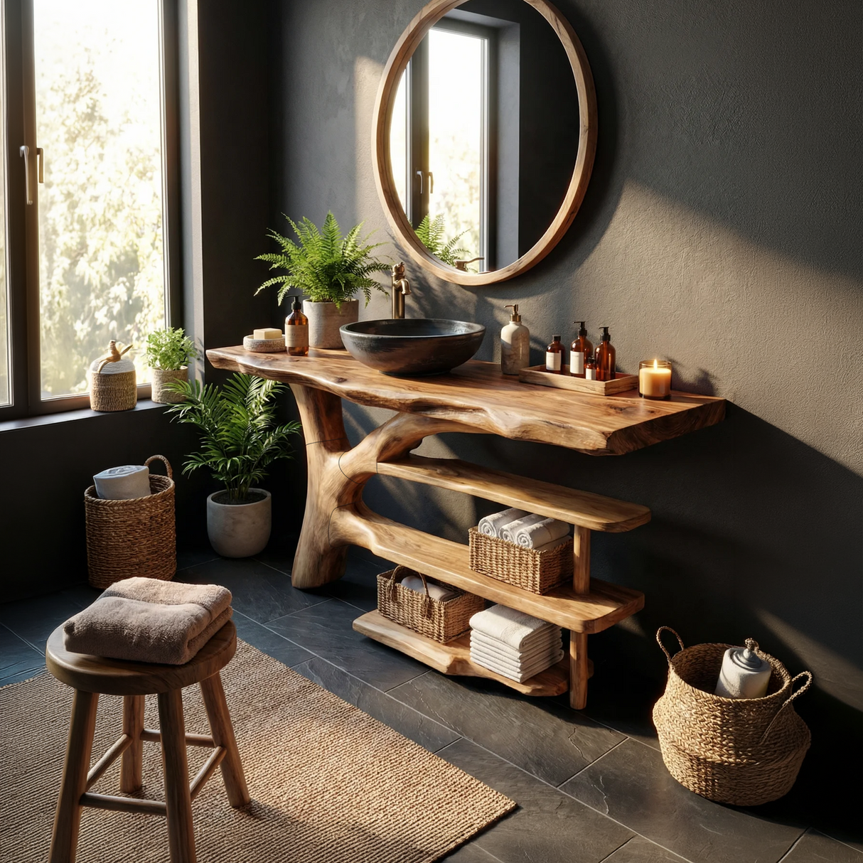 Mid Century Solid Wood Bathroom Vanity Organic Design For Home Bath