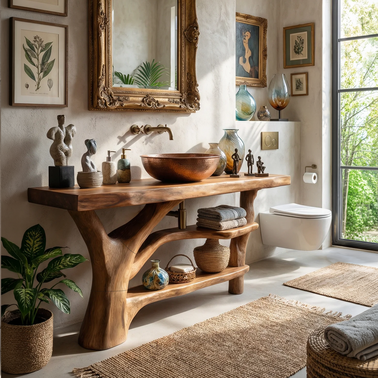 Modern Live Edge Bathroom Vanity Natural Solid Wood For Home Bath