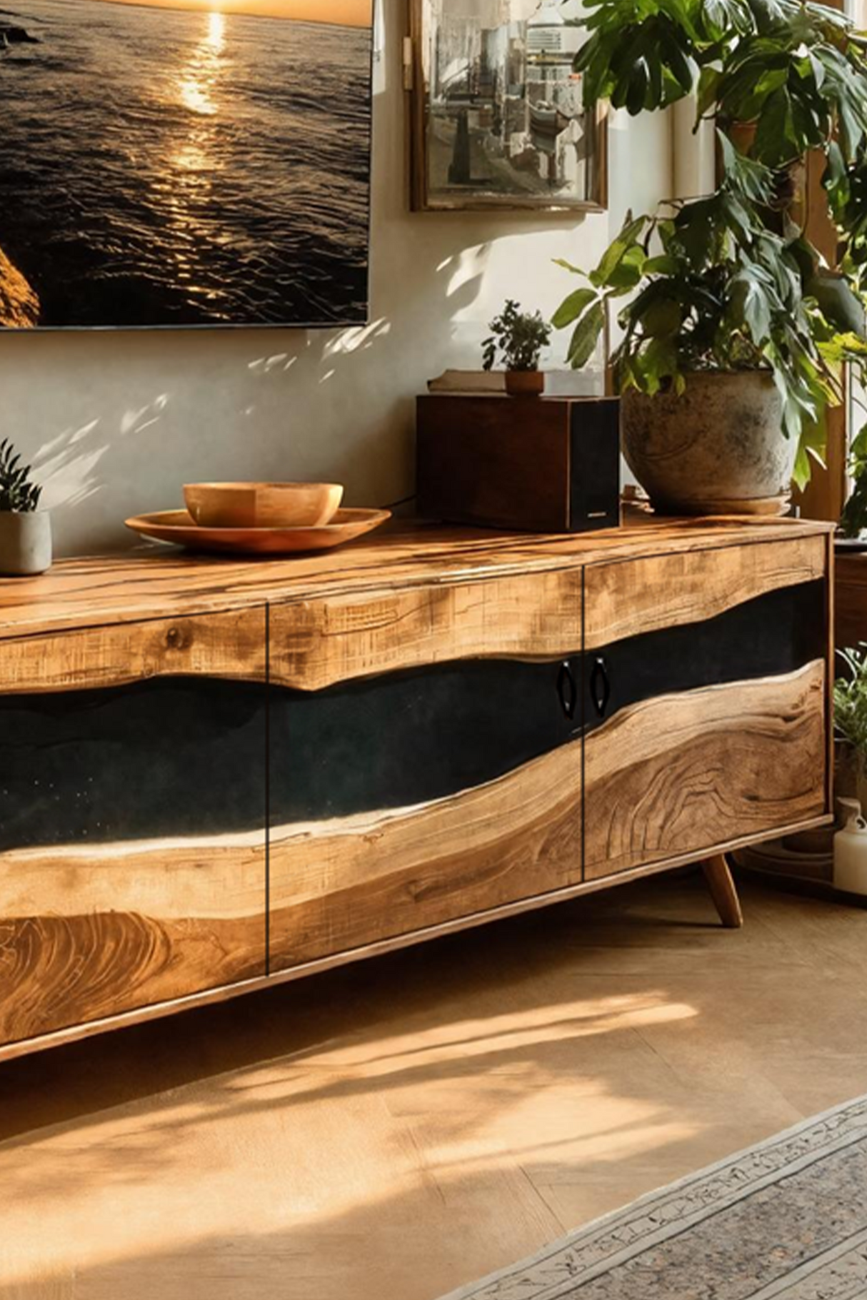 Farmhouse Live Edge Wood TV Cabinet For Interior