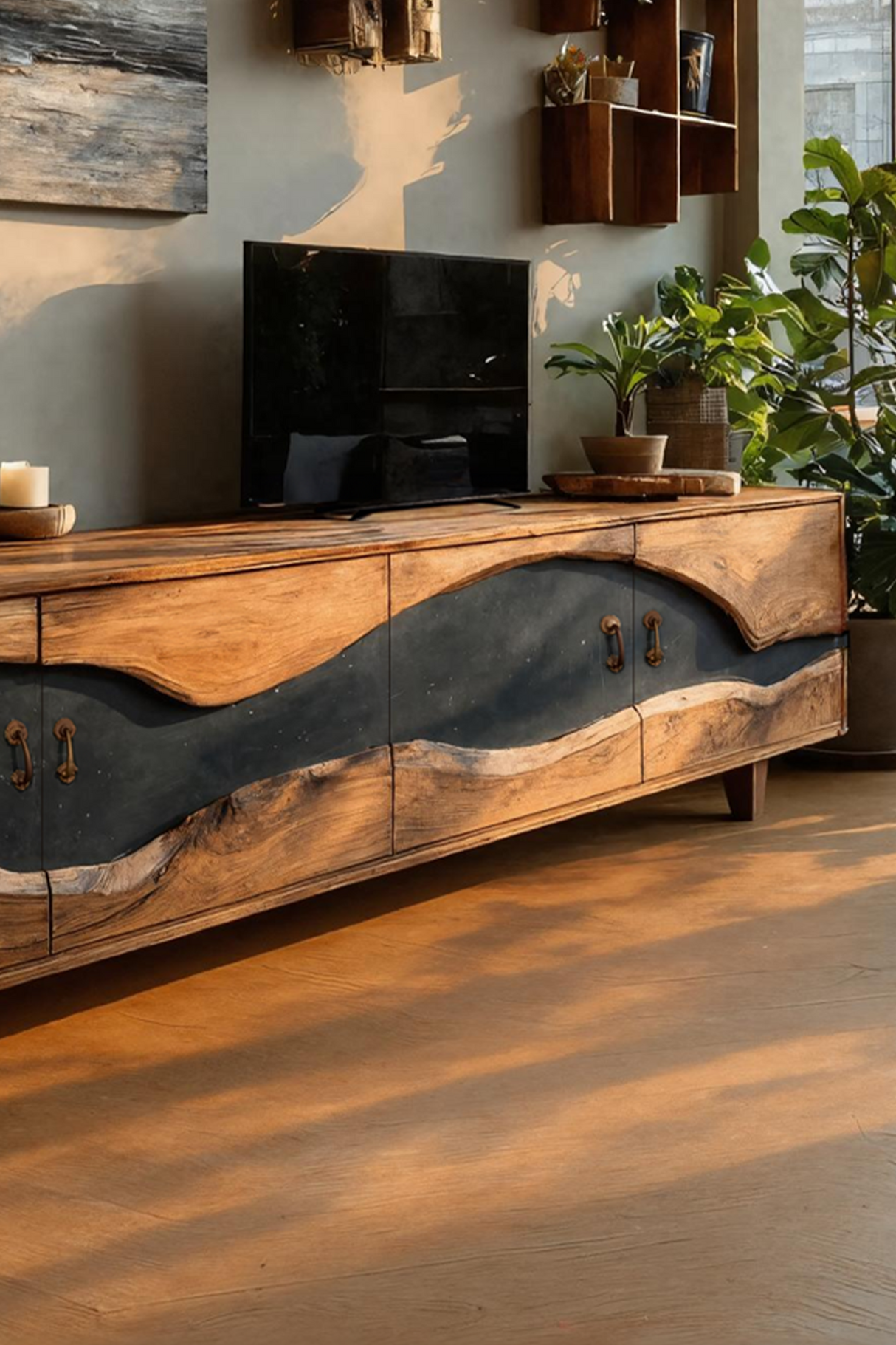 Handcrafted Wooden TV Stand For Natural Interior