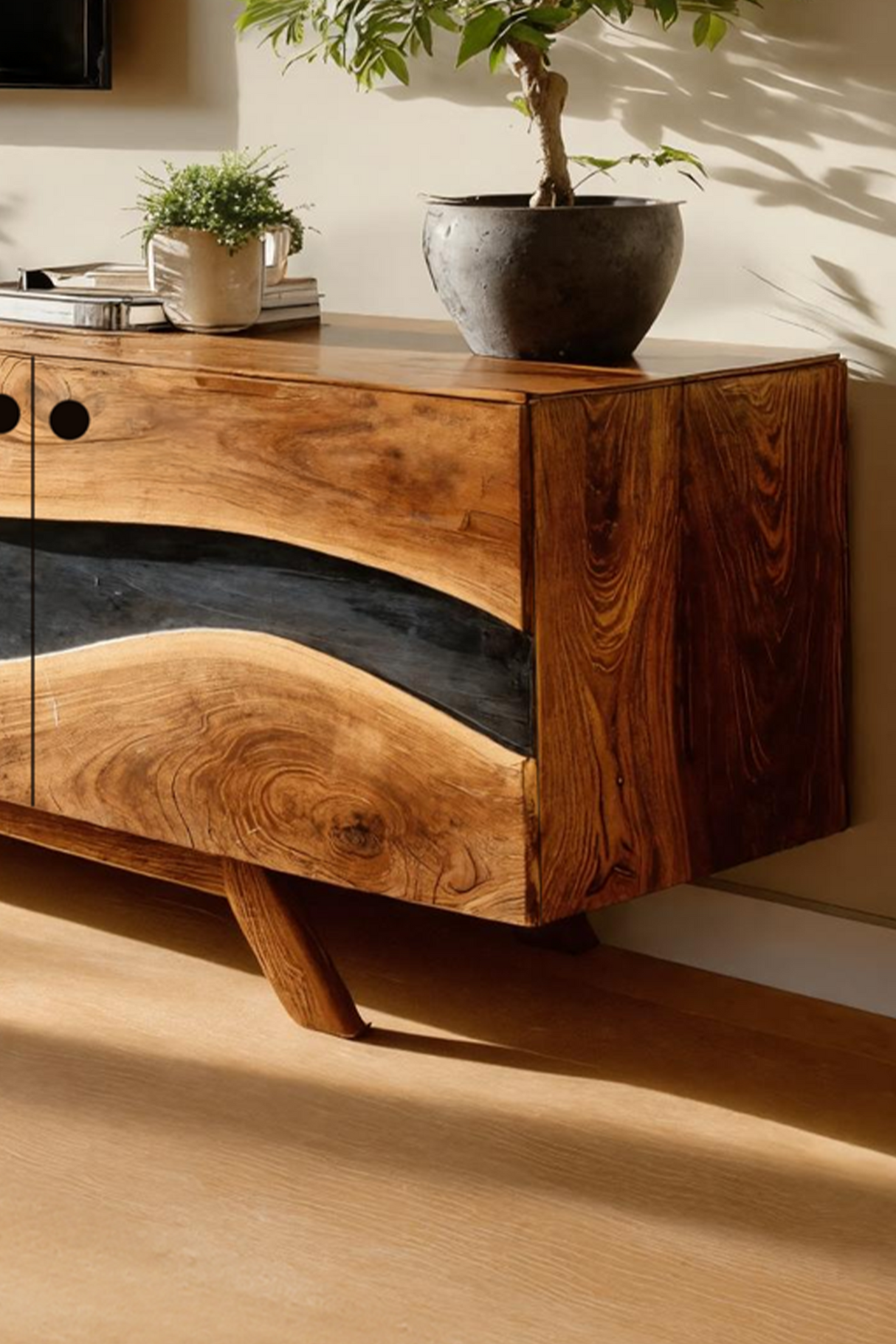 Modern Live Edge TV Cabinet For Entryway Design