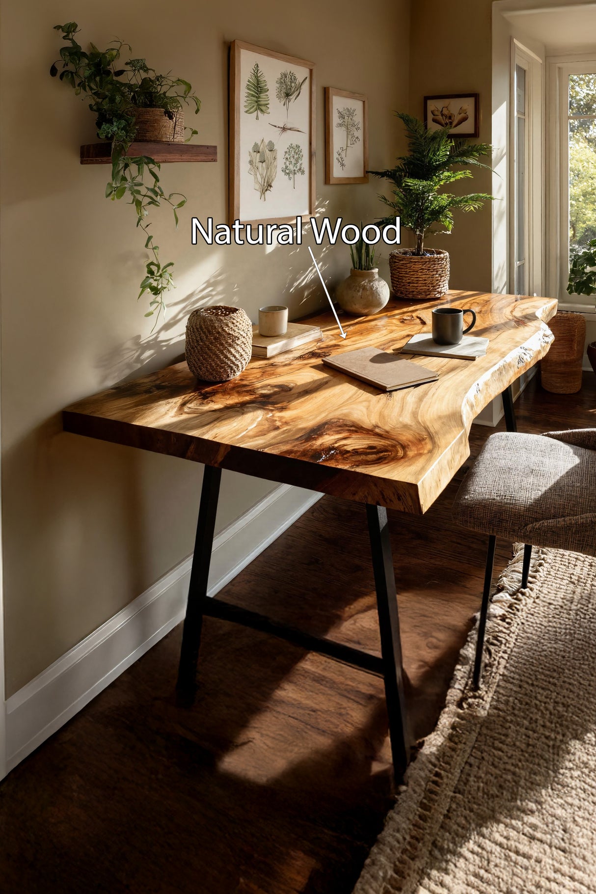 Mid Century Solid Wood Desk For Minimalist Decor