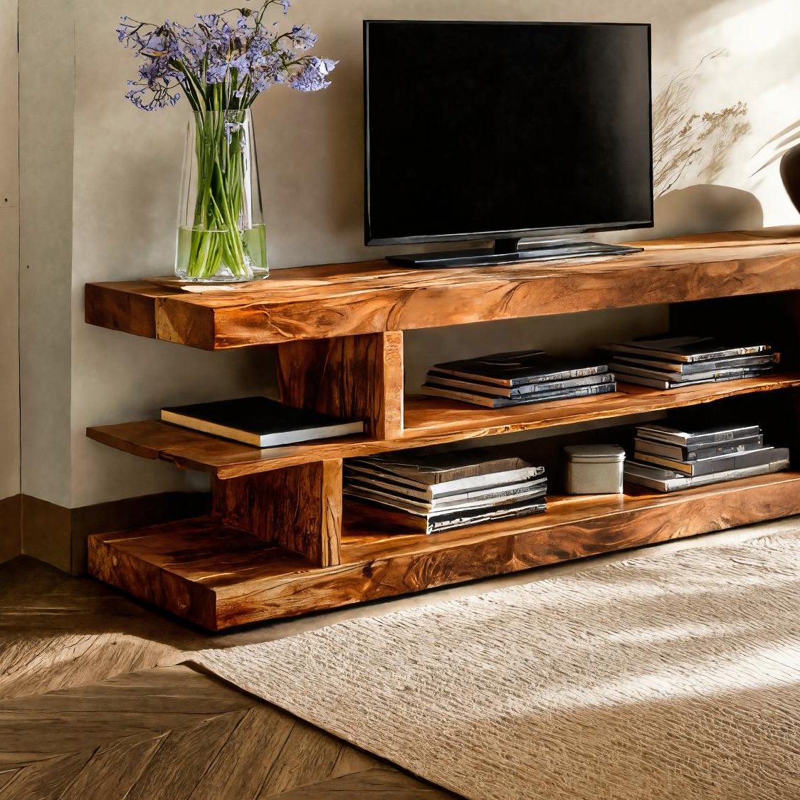 Minimalist TV Cabinet With Open Shelves For Living Room