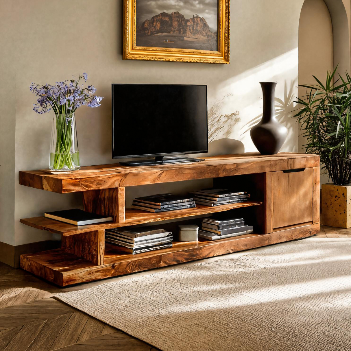 Minimalist TV Cabinet With Open Shelves For Living Room