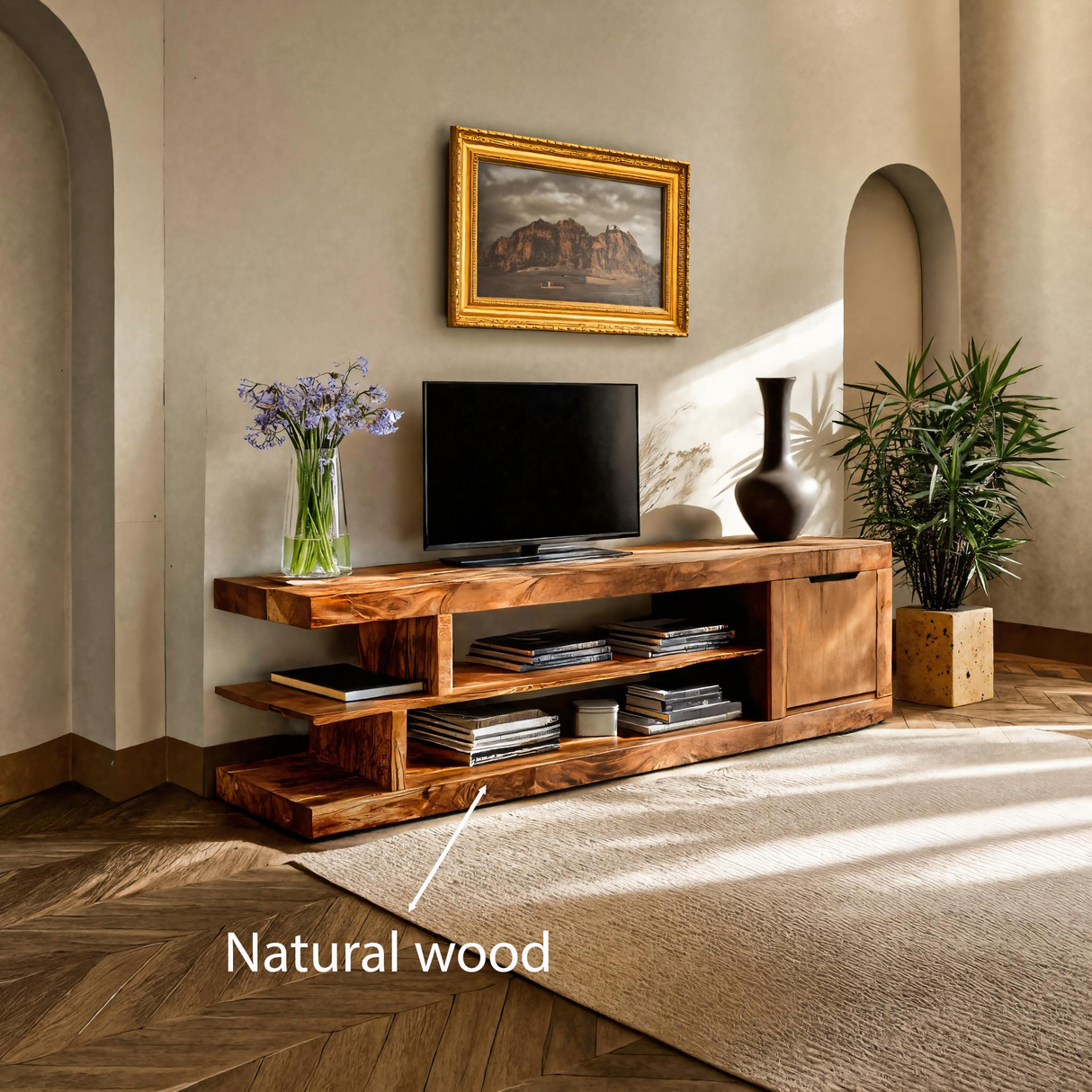 Minimalist TV Cabinet With Open Shelves For Living Room