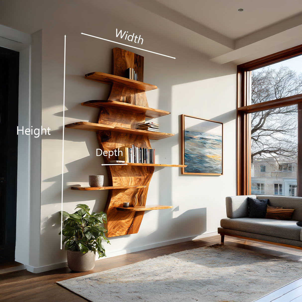 Contemporary Wooden Wall Mounted Bookshelf For Living Room